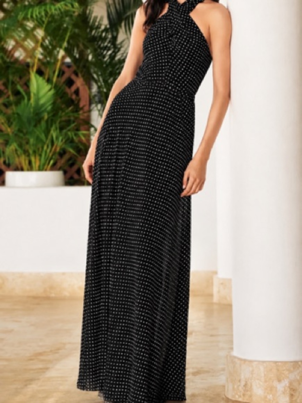 Black Polka Dot Halter Maxi Dress